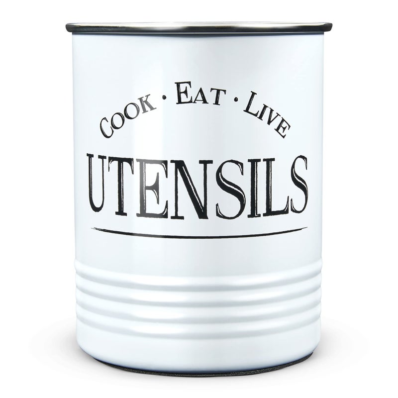 WH Walford Home Original Kitchen Utensil Holder Crock  White With Premium Padded Base - Vintage Farmhouse Home Kitchen Decor - Large Kitchen Tool Utensil Storage Caddy Organizer - Image 1