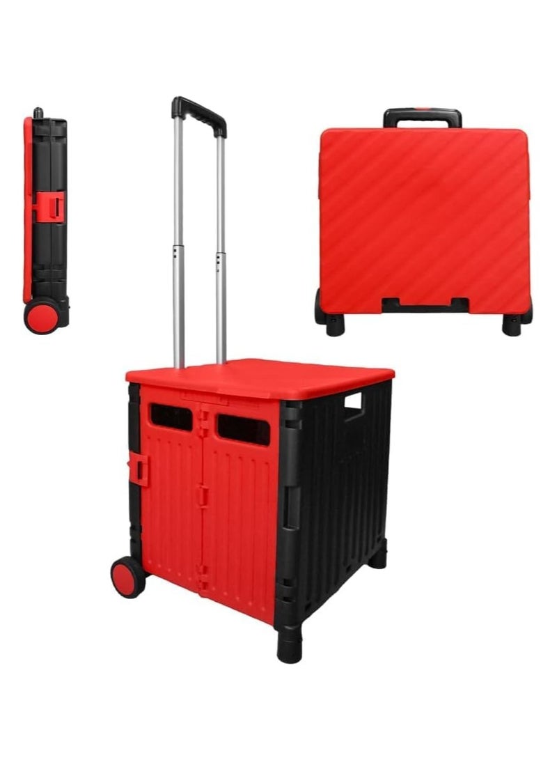 BERRY Berry 50L Foldable Utility Cart – Portable Rolling Crate with Lid, 40KG Collapsible Basket & 2 Wheels | Multipurpose Shopping Trolley for Shopping, Camping & Moving (Red&Black)  - Image 1