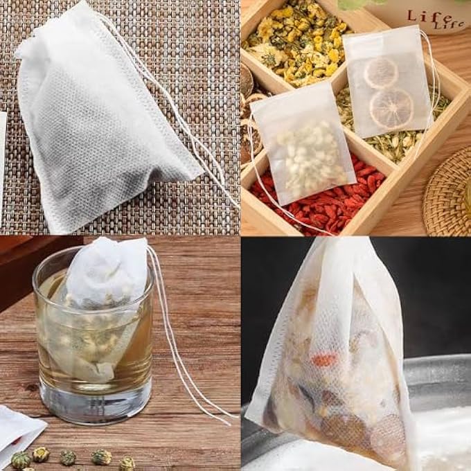 Armastuse 400 Pcs Filter BagsTea Filter BagsDisposable Drawstring Tea Filter BagsEmpty Tea Bags For Loose Tea Dried FlowersSpicesCoffee 8X10 Cm - Image 5