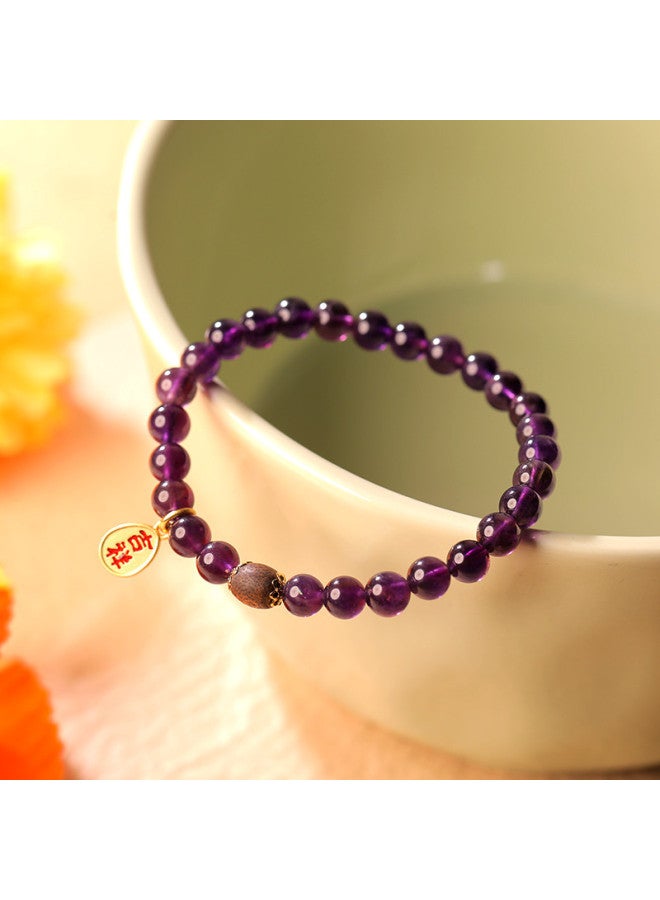 Amethyst Dreamy Purple Charm Auspicious Bracelet For Women, Festival Auspicious Gift, Hetian Jade And Agarwood Bead Bracelet - Image 3