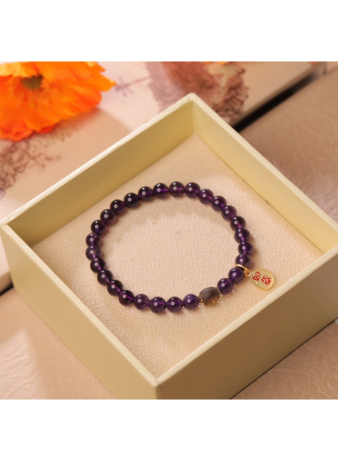 Amethyst Dreamy Purple Charm Auspicious Bracelet For Women, Festival Auspicious Gift, Hetian Jade And Agarwood Bead Bracelet - Image 4