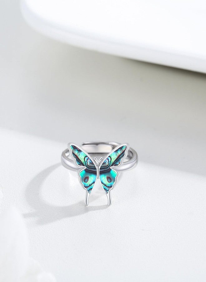 CUOKA MIRACLE Butterfly Ring 925 Sterling Silver Abalone Butterfly Open Adjustable Ring Exquisite Cute Butterfly Rings Butterfly Rings for Women Anniversary Birthday Jewelry Gifts for Women - Image 2