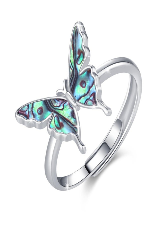 CUOKA MIRACLE Butterfly Ring 925 Sterling Silver Abalone Butterfly Open Adjustable Ring Exquisite Cute Butterfly Rings Butterfly Rings for Women Anniversary Birthday Jewelry Gifts for Women - Image 1