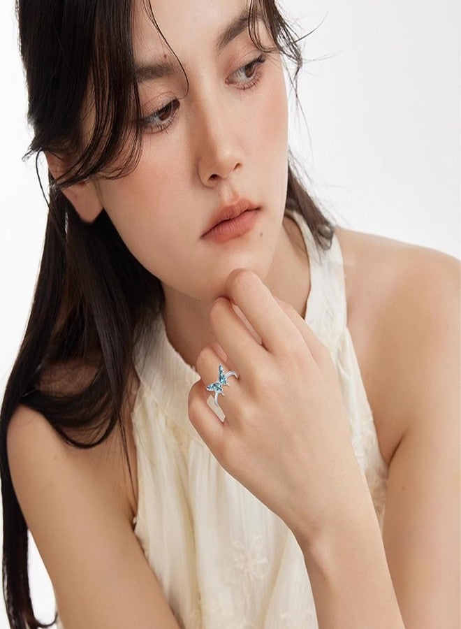 CUOKA MIRACLE Butterfly Ring 925 Sterling Silver Abalone Butterfly Open Adjustable Ring Exquisite Cute Butterfly Rings Butterfly Rings for Women Anniversary Birthday Jewelry Gifts for Women - Image 3