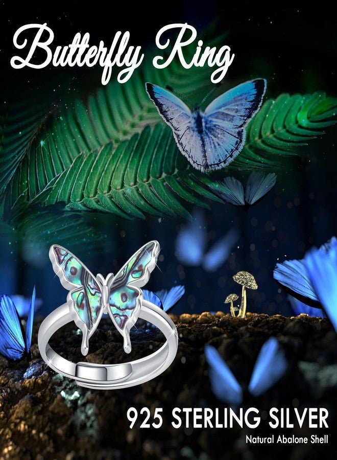 CUOKA MIRACLE Butterfly Ring 925 Sterling Silver Abalone Butterfly Open Adjustable Ring Exquisite Cute Butterfly Rings Butterfly Rings for Women Anniversary Birthday Jewelry Gifts for Women - Image 5