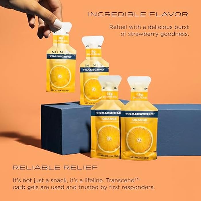Transcend Foods Orange Gel (1.1 oz, Pack of 10) Fast-Acting Carb Gel Orange Flavor – Caffeine Free, Gluten Free - Image 3