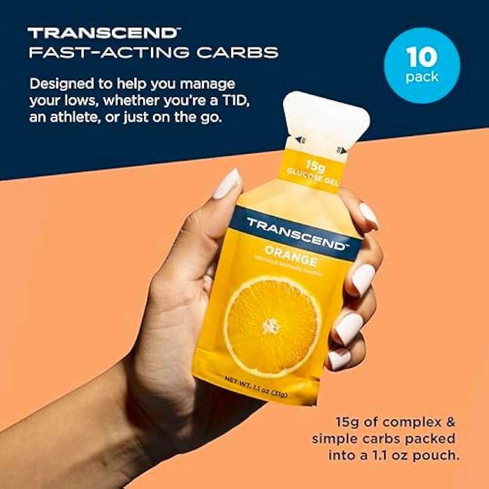 Transcend Foods Orange Gel (1.1 oz, Pack of 10) Fast-Acting Carb Gel Orange Flavor – Caffeine Free, Gluten Free - Image 2