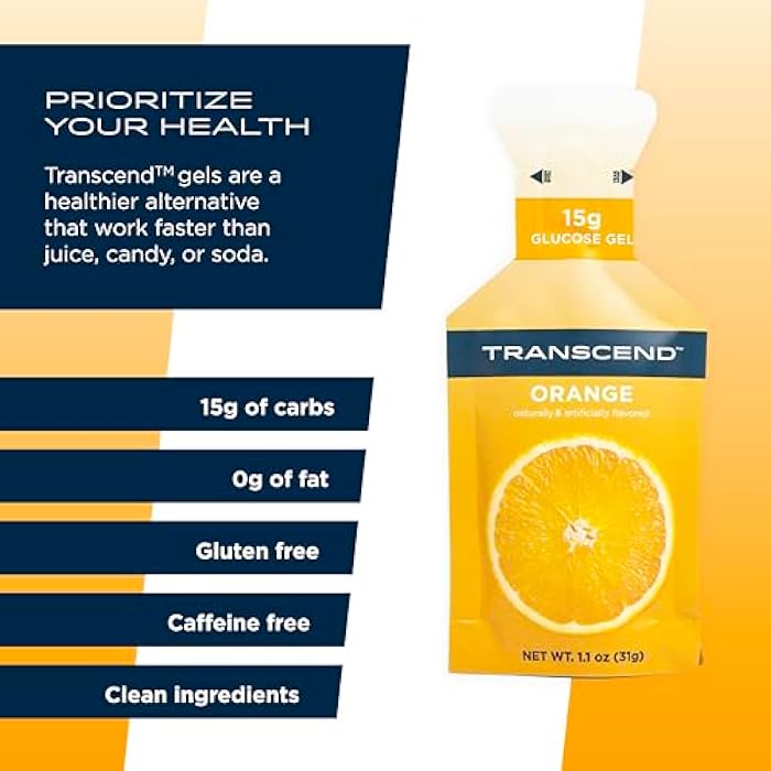 Transcend Foods Orange Gel (1.1 oz, Pack of 10) Fast-Acting Carb Gel Orange Flavor – Caffeine Free, Gluten Free - Image 4