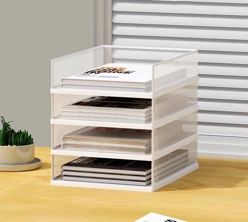 A3 Stackable Paper Letter Tray Organizer 234 Tier Metal Mesh File Folder Organizer for Desk with File Holder for Home Office Supplies BlackWhite A3WhiteVertical 4 Tier