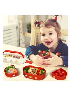 SYOSI 2 Pcs Kawaii Bento Box Leakproof Stackable Lunch Container with 3 Compartments Portable Preschool Lunch Box Container with Handle Microwave Safe Lunchbox Snack Food Box with Stickers for Kids Picnic  - Image 3
