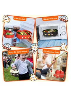 SYOSI 2 Pcs Kawaii Bento Box Leakproof Stackable Lunch Container with 3 Compartments Portable Preschool Lunch Box Container with Handle Microwave Safe Lunchbox Snack Food Box with Stickers for Kids Picnic  - Image 5