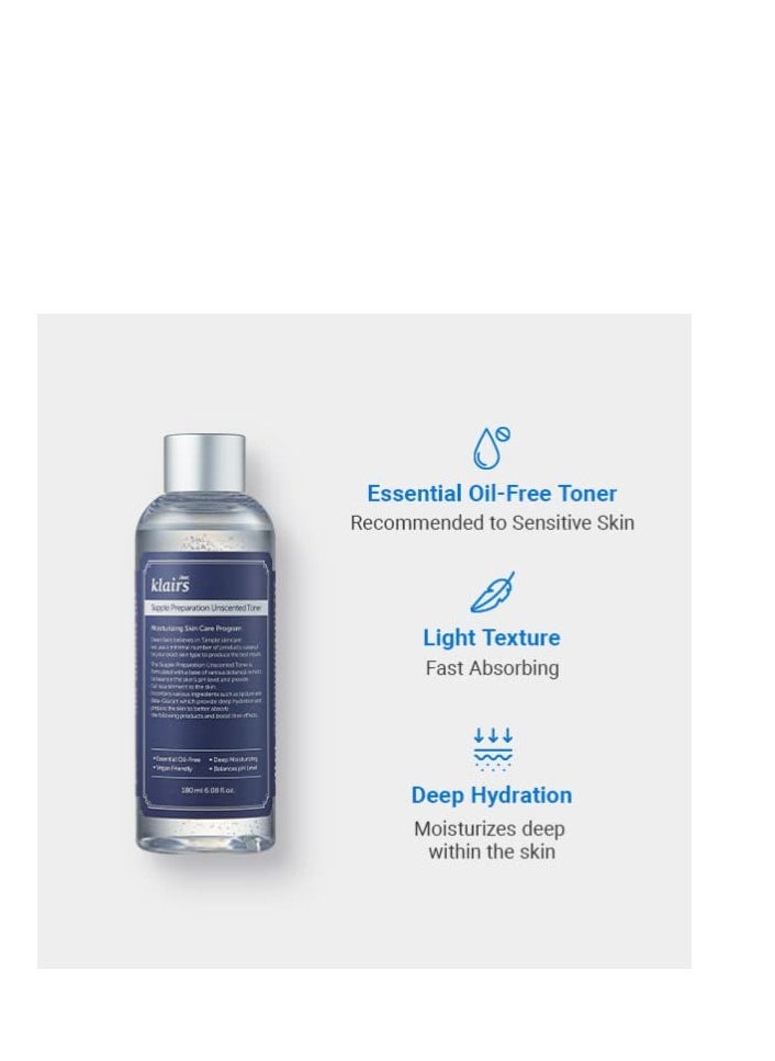 DearKlairs [KLAIRS] Supple Preparation Unscented Toner 6.08 fl oz, Lightweight, Essential Oil-Free, Alcohol Free, Packaging Changed  - Image 2