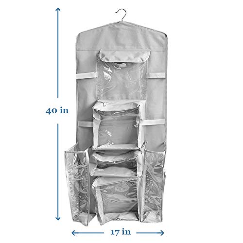 ProPik Hanging Double Sided Christmas Gift Wrapping Paper Storage Organizer With Multiple Pockets Organize Your Gift Wrap, Gift Bags Bows Ribbons 40"X17" Fits 40 Inch Rolls Clear PVC Bag 1 Unit (Grey) - Image 4