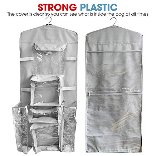 ProPik Hanging Double Sided Christmas Gift Wrapping Paper Storage Organizer With Multiple Pockets Organize Your Gift Wrap, Gift Bags Bows Ribbons 40"X17" Fits 40 Inch Rolls Clear PVC Bag 1 Unit (Grey) - Image 2