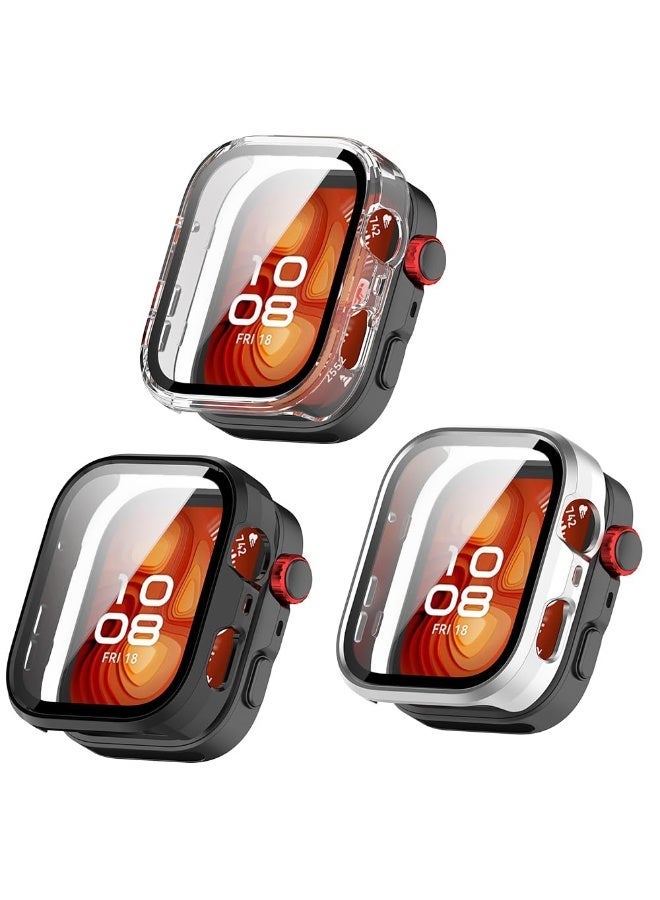 Nicor 3 PCS Case for HUAWEI Watch Fit 4 Soft TPU Screen Protector Cover TPU(silver+Black+Transparent) - Image 1