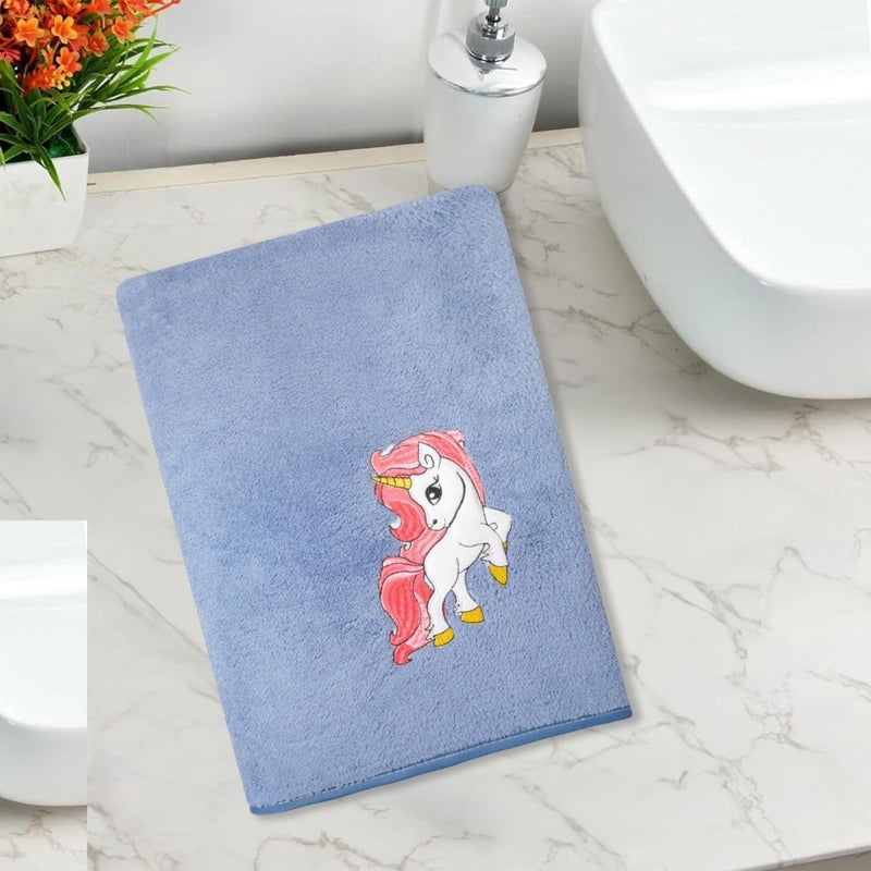 MAXOSHINE Microfiber Kids Bath Towels Quick Dry Super Absorbent Super Soft Bath Towel for Babies Toddler-Baby Towel for Boys and Girls (Blue (Unicorn Design), Pack of 1) - Image 1
