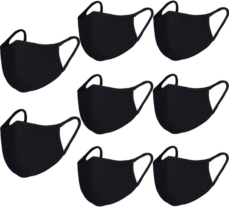 comfso 8 Pack Organic Cotton Face Cover Washable and Reusable - Black Travel Face Mask, Mouth Protection Cloth Masks with Nose Bridge Wire - Soft Fabric for Women Men Outdoor - Image 1