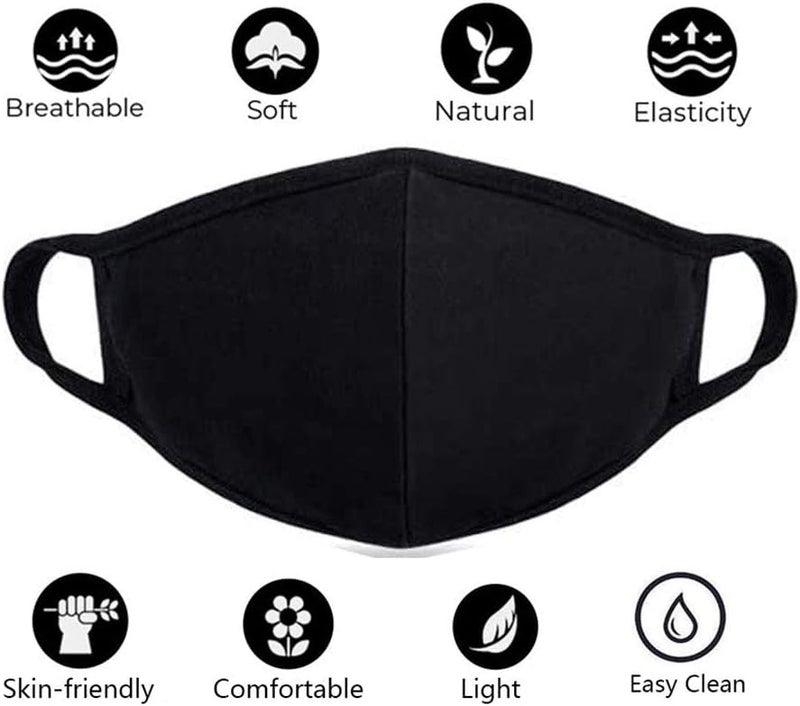 comfso 8 Pack Organic Cotton Face Cover Washable and Reusable - Black Travel Face Mask, Mouth Protection Cloth Masks with Nose Bridge Wire - Soft Fabric for Women Men Outdoor - Image 2