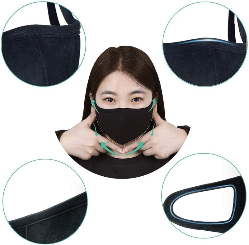 comfso 8 Pack Organic Cotton Face Cover Washable and Reusable - Black Travel Face Mask, Mouth Protection Cloth Masks with Nose Bridge Wire - Soft Fabric for Women Men Outdoor - Image 4