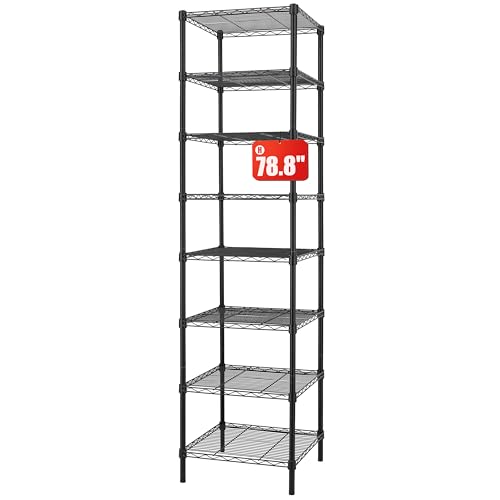 Finnhomy Heavy Duty 8 Tier Wire Shelving, 18x18x78.8 inches 8 Shelves Storage Rack with Thicken Steel Tube, Pantry Shelves for Storage, Adjustable Metal Shelving Unit, NSF Certified, Black - Image 1