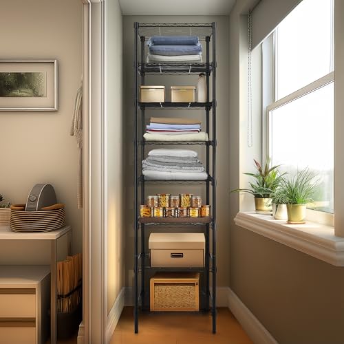 Finnhomy Heavy Duty 8 Tier Wire Shelving, 18x18x78.8 inches 8 Shelves Storage Rack with Thicken Steel Tube, Pantry Shelves for Storage, Adjustable Metal Shelving Unit, NSF Certified, Black - Image 2