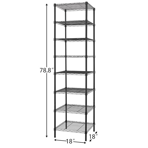 Finnhomy Heavy Duty 8 Tier Wire Shelving, 18x18x78.8 inches 8 Shelves Storage Rack with Thicken Steel Tube, Pantry Shelves for Storage, Adjustable Metal Shelving Unit, NSF Certified, Black - Image 4