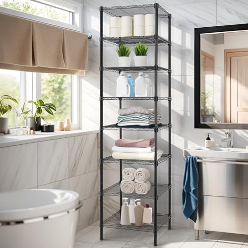 Finnhomy Heavy Duty 8 Tier Wire Shelving, 18x18x78.8 inches 8 Shelves Storage Rack with Thicken Steel Tube, Pantry Shelves for Storage, Adjustable Metal Shelving Unit, NSF Certified, Black - Image 5