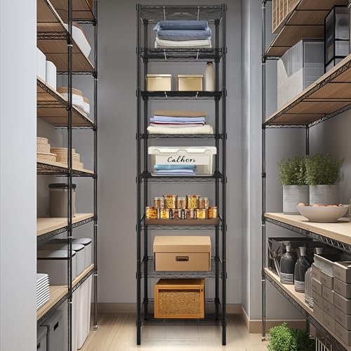 Finnhomy Heavy Duty 8 Tier Wire Shelving, 18x18x78.8 inches 8 Shelves Storage Rack with Thicken Steel Tube, Pantry Shelves for Storage, Adjustable Metal Shelving Unit, NSF Certified, Black - Image 3