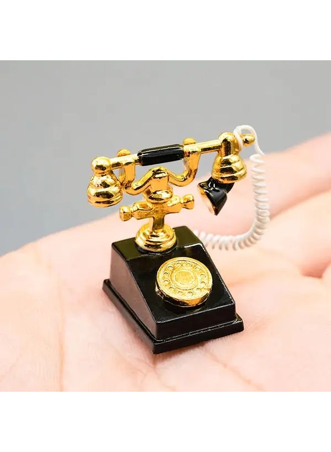 1 12 Scale Vintage White Metal Rotary Phone Miniature With Golden Dial Handle For Dollhouse Decor Collectible Accessories - Image 2