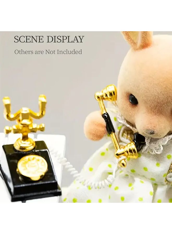 1 12 Scale Vintage White Metal Rotary Phone Miniature With Golden Dial Handle For Dollhouse Decor Collectible Accessories - Image 3