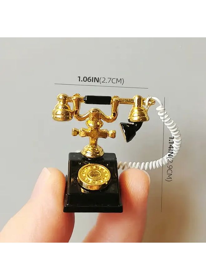 1 12 Scale Vintage White Metal Rotary Phone Miniature With Golden Dial Handle For Dollhouse Decor Collectible Accessories - Image 4