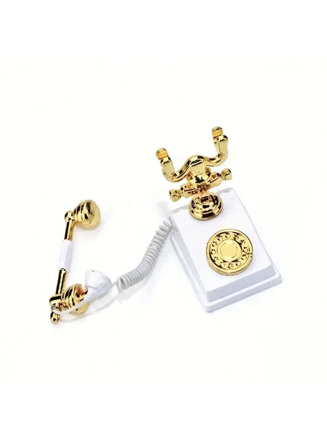 1 12 Scale Vintage White Metal Rotary Phone Miniature With Golden Dial Handle For Dollhouse Decor Collectible Accessories - Image 5