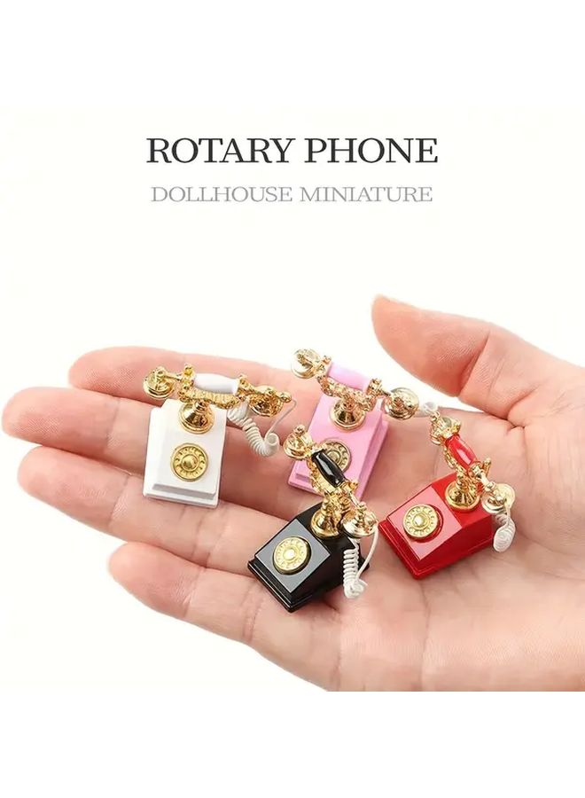 1 12 Scale Vintage White Metal Rotary Phone Miniature With Golden Dial Handle For Dollhouse Decor Collectible Accessories - Image 1
