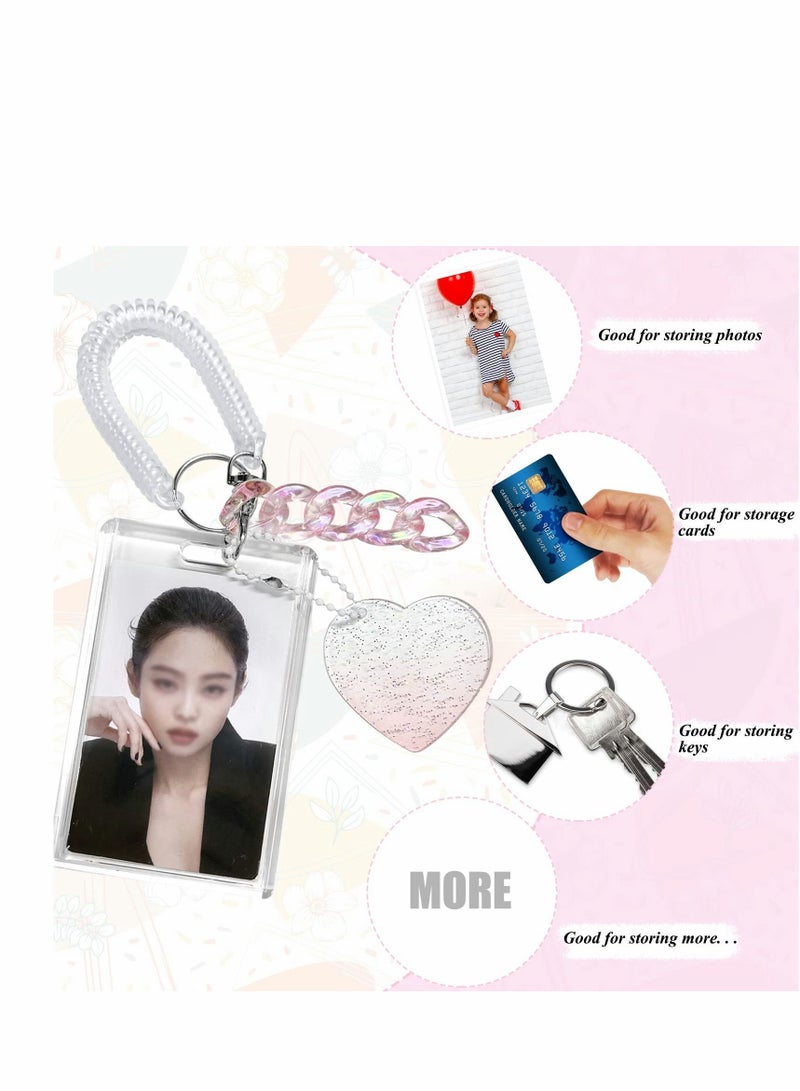 واي آند دي Acrylic Photocard Holders Keychain ID Badge Holder with Spiral Wrist Coil Transparent Card Waterproof Photo Protector for School Office Access Women Girls (Pink, 2Pcs) - Image 4