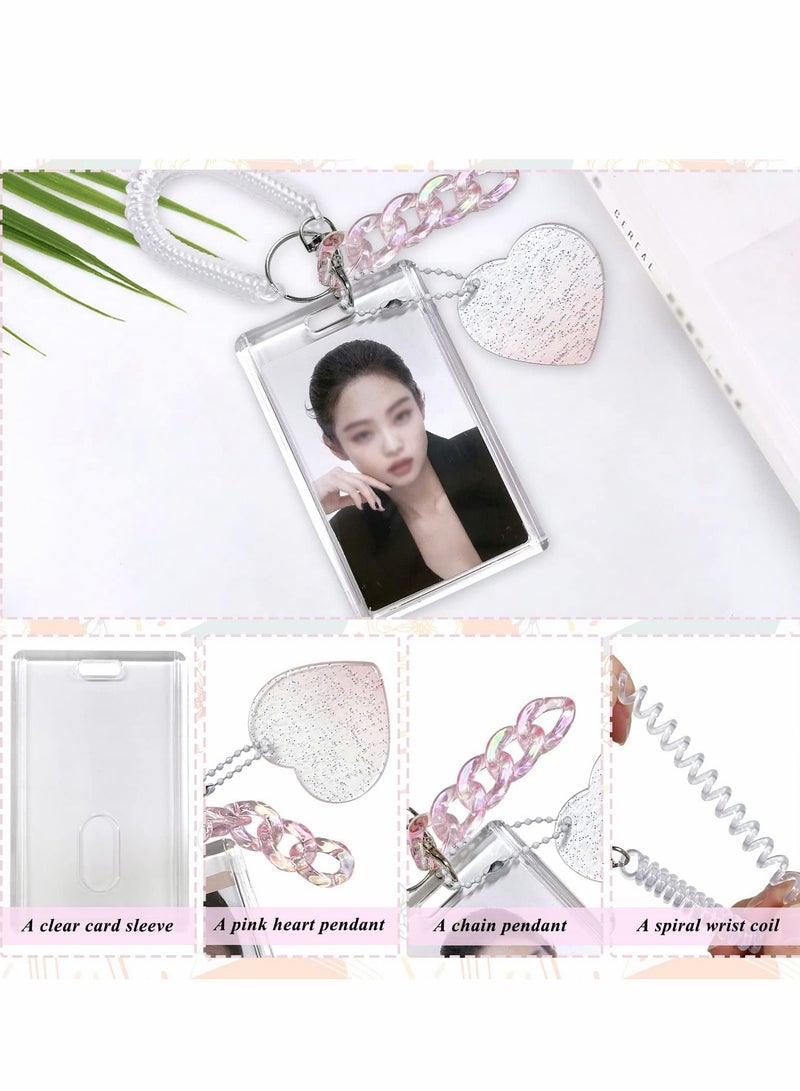 واي آند دي Acrylic Photocard Holders Keychain ID Badge Holder with Spiral Wrist Coil Transparent Card Waterproof Photo Protector for School Office Access Women Girls (Pink, 2Pcs) - Image 3
