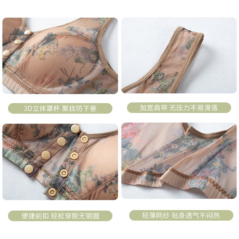 Mom'S Special Front-Button Bra, Thin Plus Fat Plus Size Bra, Lace Steel-Free Vest Style Bra For Middle-Aged And Elderly People - Image 5