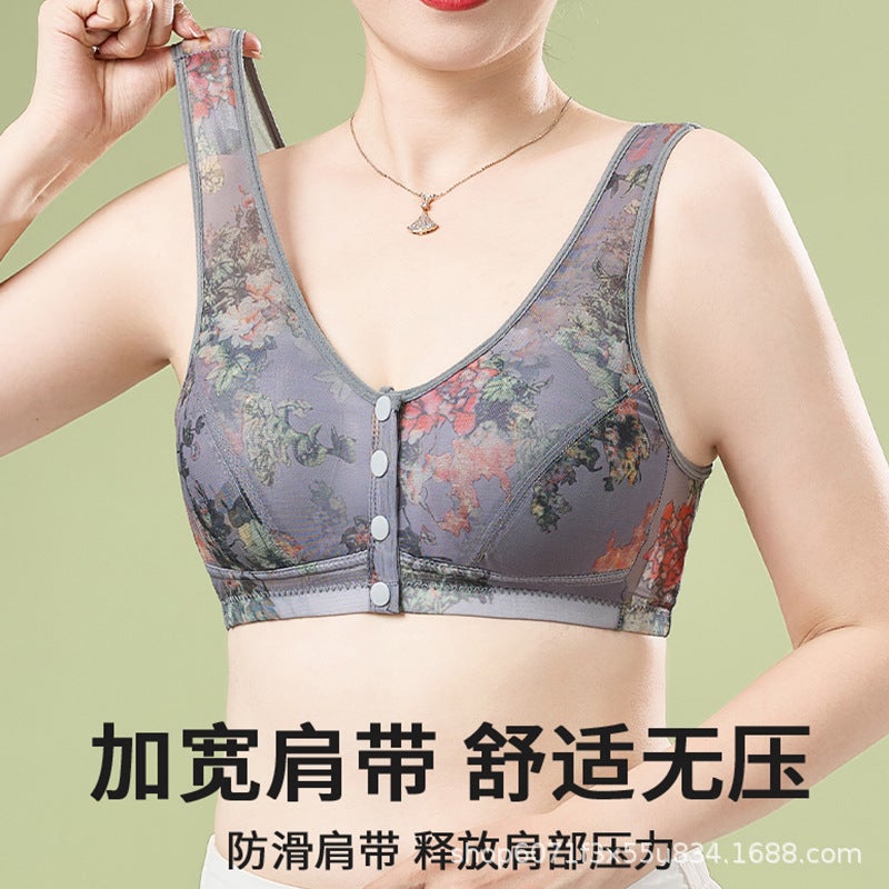 Mom'S Special Front-Button Bra, Thin Plus Fat Plus Size Bra, Lace Steel-Free Vest Style Bra For Middle-Aged And Elderly People - Image 3