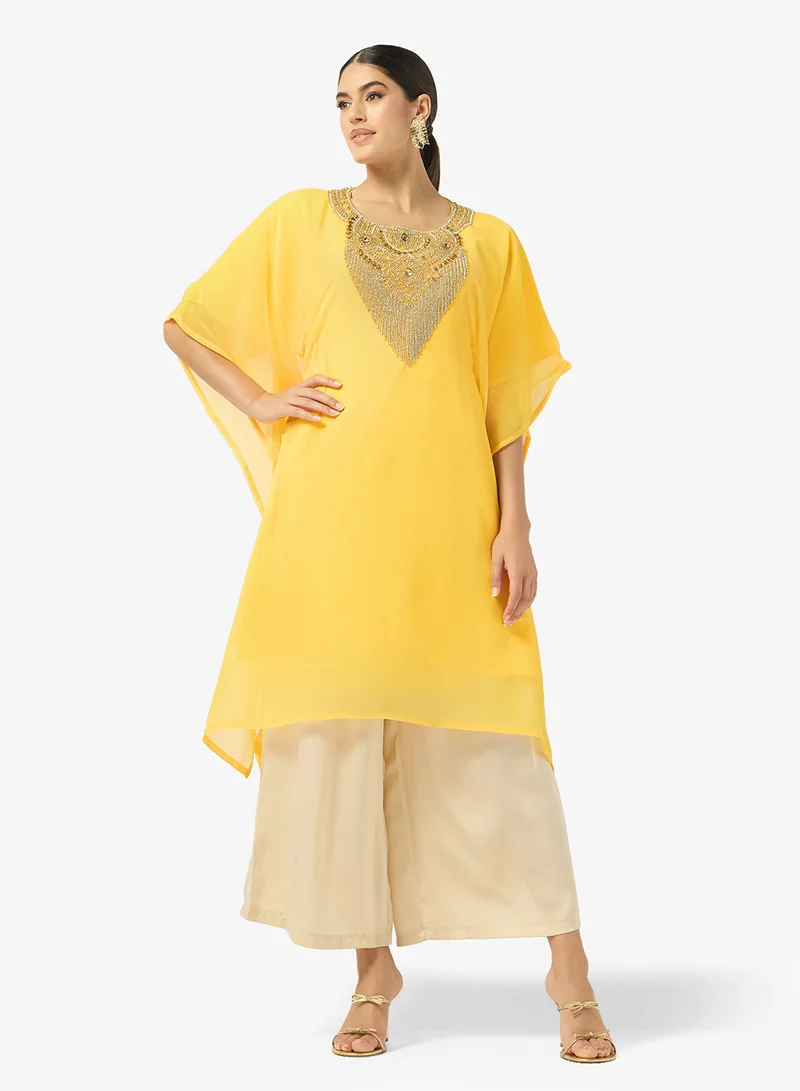 Gold Embroidered Round Neckline Kaftan
