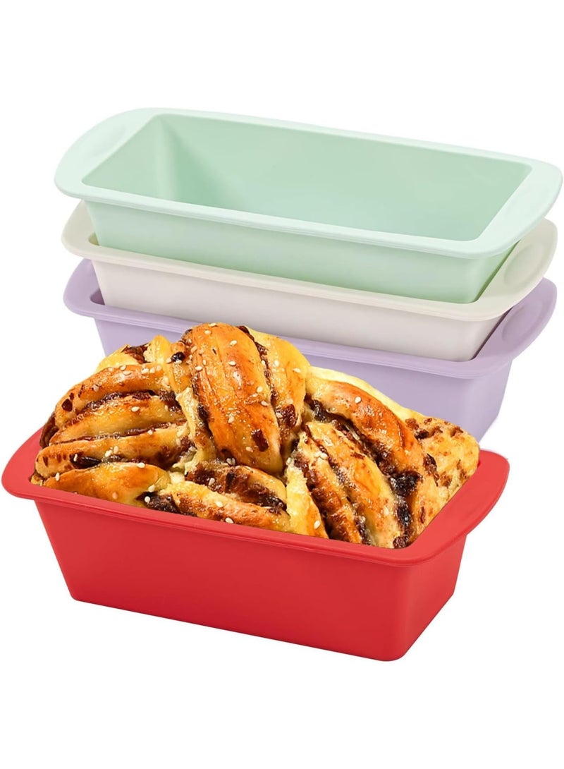 صينية رغيف خبز سيليكون صغيرة، صواني خبز غير لاصقة للخبز، قوالب خبز سيليكون مرنة للخبز، الكعكة، كعكة اللحم مقاس: 7.5 بوصة طول × 3.7 بوصة عرض × 2.1 بوصة ارتفاع (4 قطع - أحمر + أخضر + أبيض + بنفسجي) (Note: "Meatloaf" was translated literally as "cake of meat") - Image 1