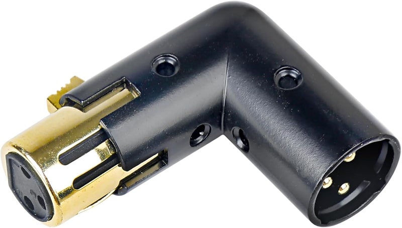 MADOWL 3-Pin XLR 90 Degree Adapter, Adjustable Male to Female Right Angle XLR Adapter for DMX Cable Black - Image 1