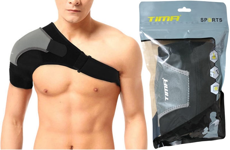 TIMA Shoulder Support Double Lock Neoprene Adjustable Stretch Strap Brace Support Medical Posture Compression Shoulder Pad, Black & Grey, Universal, 1 Unit - Image 1