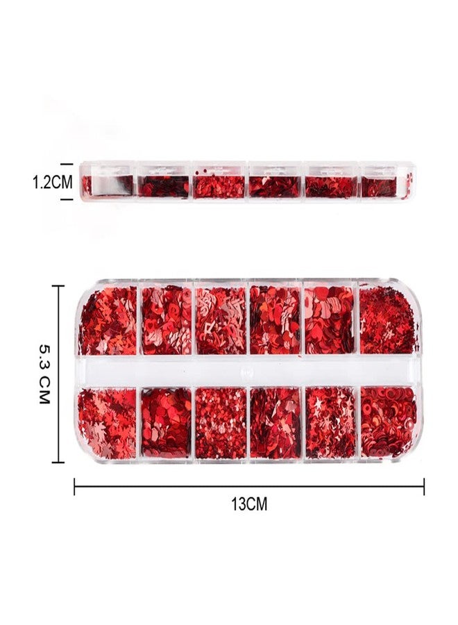 KZBTRBT Heart Nail Art Glitter Valentine's Day 3D Holographic Sparky Love Heart Nail Sequins Laser Hearts Nail Supplies Butterfly Letter Star Glitters Flakes Acrylic Nail Charm Heart Design Decoration 12 Grid - Image 5