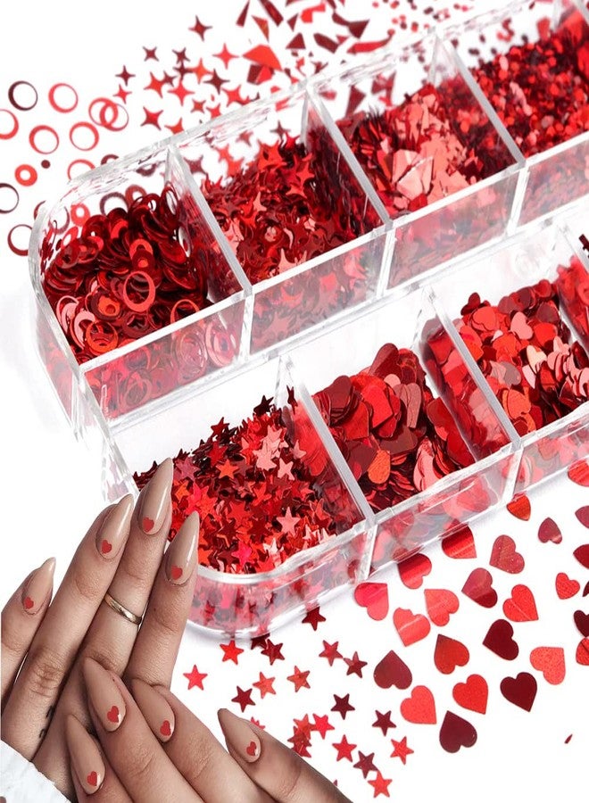 KZBTRBT Heart Nail Art Glitter Valentine's Day 3D Holographic Sparky Love Heart Nail Sequins Laser Hearts Nail Supplies Butterfly Letter Star Glitters Flakes Acrylic Nail Charm Heart Design Decoration 12 Grid - Image 2
