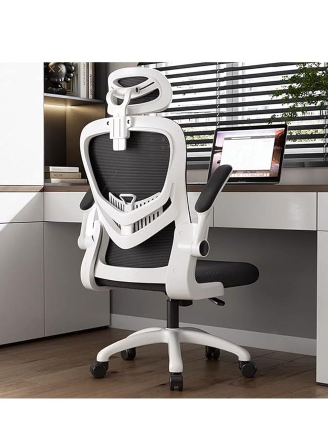 Ergonomic Office Chair, Computer Gaming Chair with Mesh Lumbar and Armrests Support, Height Adjustable Desk Swivel Seat with Wheels for Home Office Desk Study Working Gaming (V3 White)