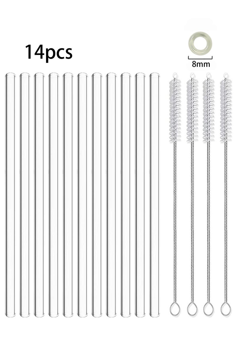 10Pcs Reusable Transparent Glass Drinking Straws, Heat-resistant Glass Straw with 4Pcs Straw Brush, 20cm - Image 1