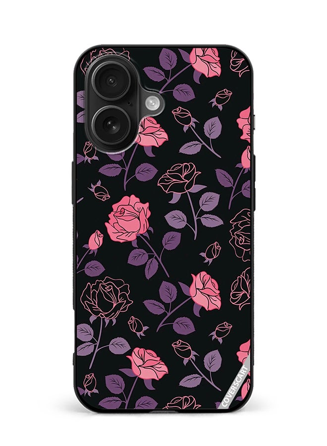 COVERSCART Protective Case Cover For Apple iPhone 16 Plus Pink And Purple Roses With Black Background Design Multicolour