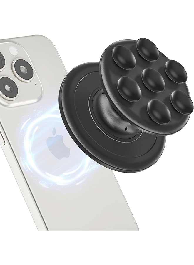 S-TOP Phone Grip For Magsafe, Magnetic Suction Cup Collapsible Holder Iphone 15 14 13 12, Silicone Stand Tiktok Videos And Selfies, Black - Image 1