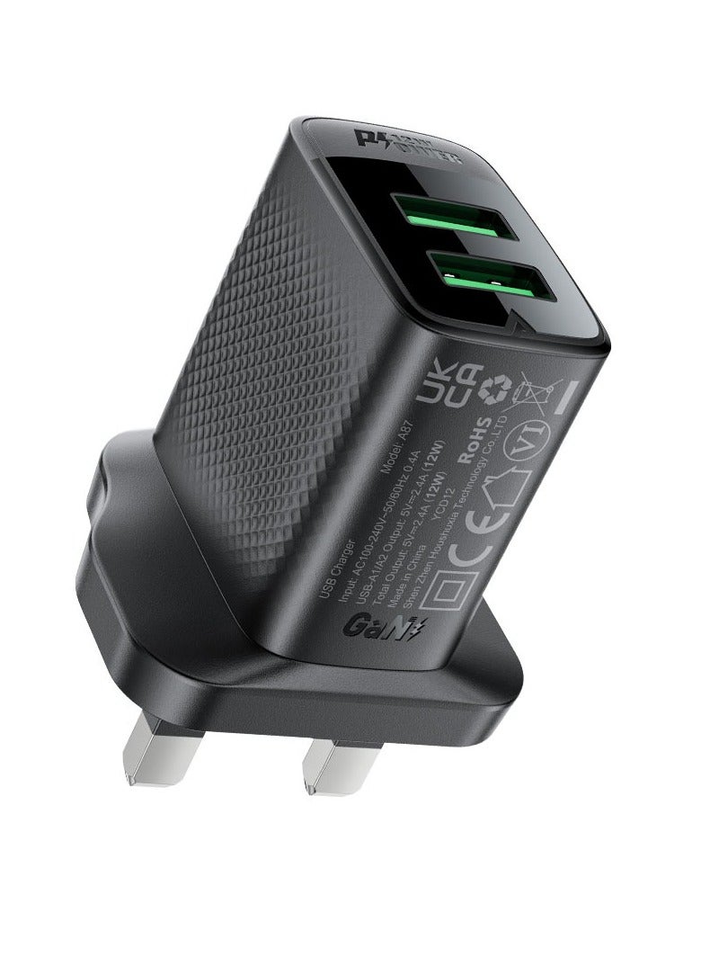 ACEFAST A87 Dual Port 12W USB-A Charger (UK) Compact and Reliable - Image 1