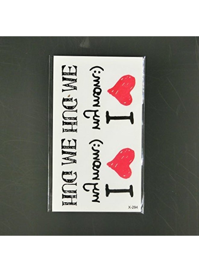 Oottati 2 Sheets Small Cute Temporary Tattoo Stickers I Love Mom Words Quote Hug Me - Image 2