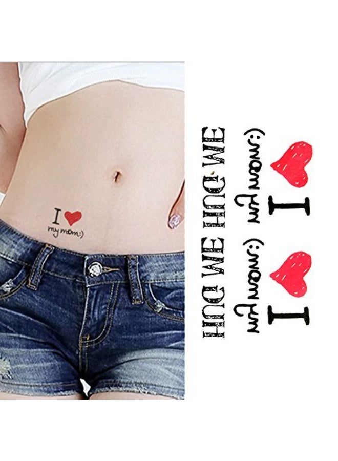 Oottati 2 Sheets Small Cute Temporary Tattoo Stickers I Love Mom Words Quote Hug Me - Image 1